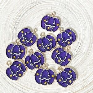 10 Pc Halloween Pumpkin Charms | Gold Enamel Charms for Jewelry Making & Crafts